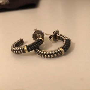 Lagos Sterling Silver and Black Hoop Earrings